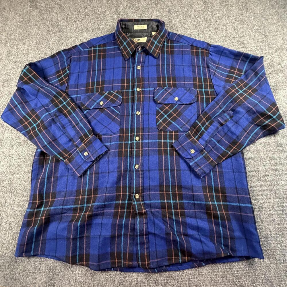 Northwest Vintage Blue Plaid Button-Up Casual‎ Shirt XL #1353